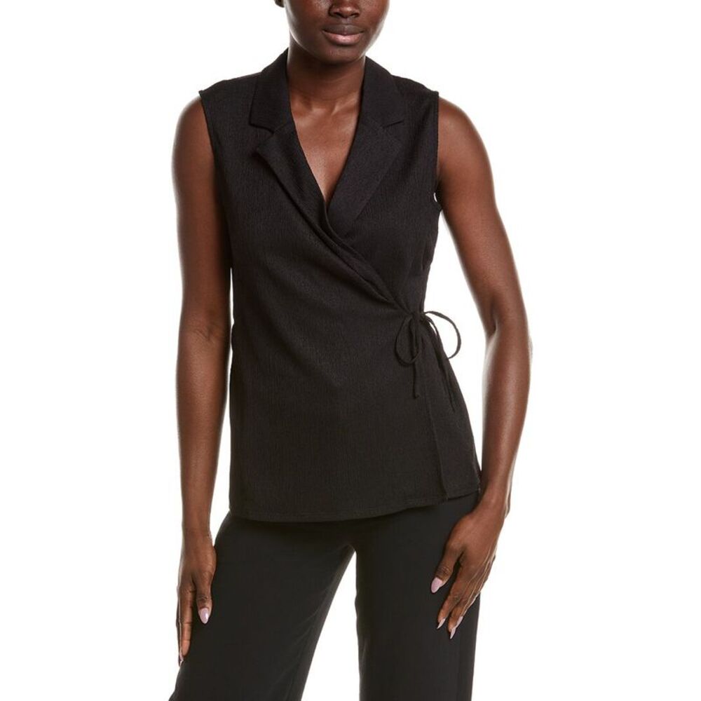 Anne Klein Womens  Notched Neck Wrap Top, Black